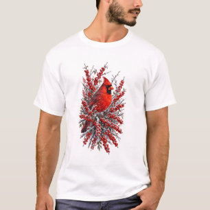 Red Cardinal Winter Berries Art T-Shirt