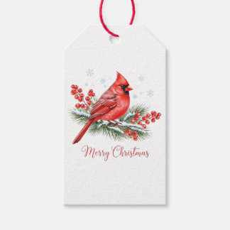 Red Cardinal Winter Berry Merry Christmas Tag