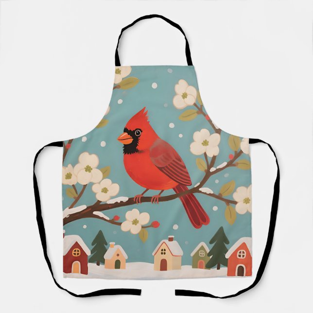Red Cardinal Winter Branch Apron (Front)