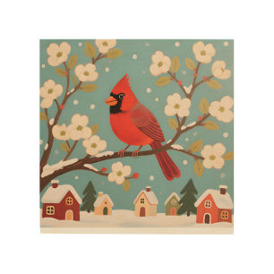 Red Cardinal Winter Branch Wood Wall Art