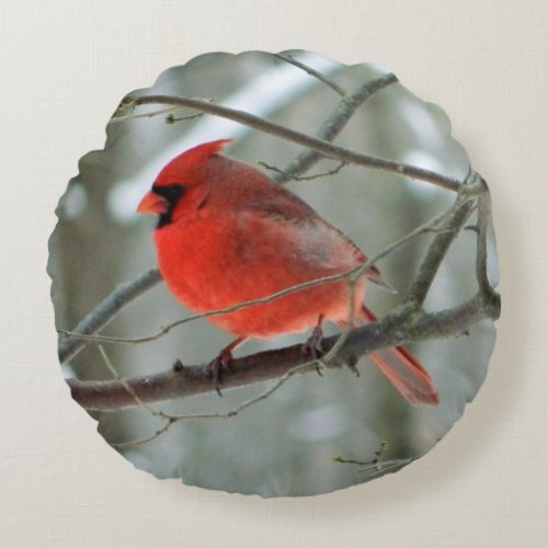Red Cardinal Winter Round Pillow
