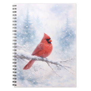 Red Cardinal Winter Watercolor Art Print  Notebook