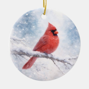 Red Cardinal Winter Watercolor Ceramic Ornament