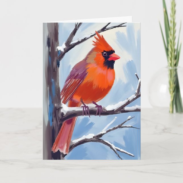 Red Cardinal Winter Watercolor Holiday Card (Front)