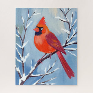 Red Cardinal Winter Watercolor Holiday Jigsaw Puzzle
