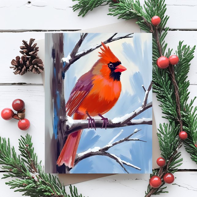 Red Cardinal Winter Watercolor Holiday Postcard (Creator Uploaded)