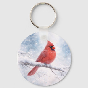 Red Cardinal Winter Watercolor Keychain