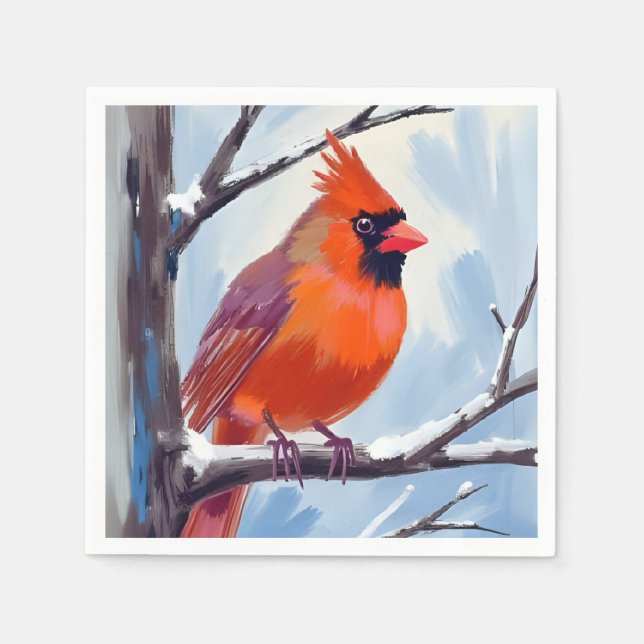 Red Cardinal Winter Watercolor Napkins (Front)