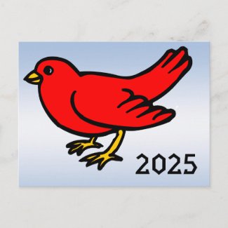 Red Cardinal with 2025 Calendar on Back Postcard