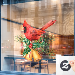 Red Cardinal With Christmas bells Window Cling