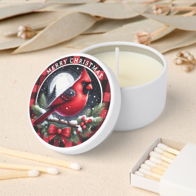 Red Cardinal with Holly and Red Bow Mini Candle Favors (Insitu)