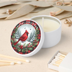 Red Cardinal with Holly Berries Mini Candle Favors