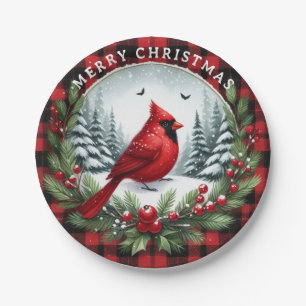 Red Cardinal with Holly Berries Paper Plates