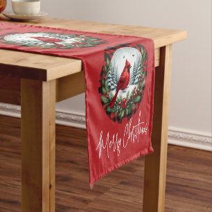 Red Cardinal with Holly Berries Short Table Runner