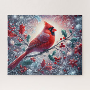 Red Cardinal With Holly Berry Jigsaw Puzzle