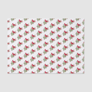 Red Cardinal with Holly Branch Christmas Pattern Tissue Paper
