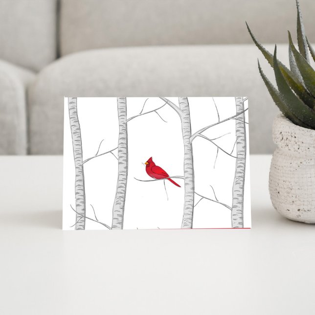 Red Cardinal Woodland Winter Tree Christmas Holiday Card (Perfect for holidays, You can easily edit for a lovely card anytime of the year. )
