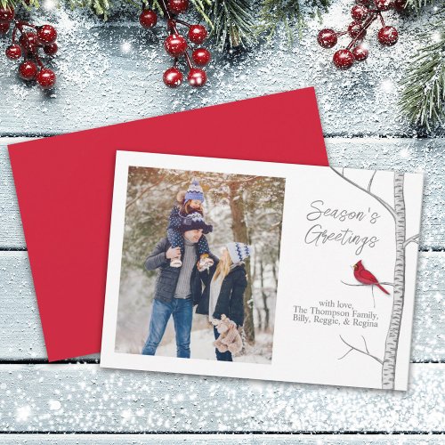 Red Cardinal Woodland Winter Tree Multi One Photo Holiday Card