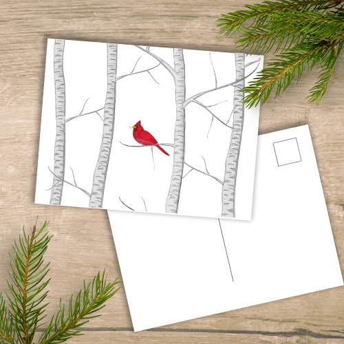 Red Cardinal Woodland Winter Tree Rustic Country Holiday Postcard