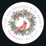 Red Cardinal Wreath Christmas Return Address Label<br><div class="desc">Add a special touch to your winter or Christmas envelopes. Designed to coordinated with the Elegant Christmas Wreath and Cardinal collection. A red cardinal is nestled in a traditional pine wreath decorated with berries,  pinecones and flowers.  Your address is written above and below the festive floral bouquet.</div>