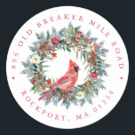 Red Cardinal Wreath Christmas Return Address Label<br><div class="desc">Add a special touch to your winter or Christmas envelopes. Designed to coordinated with the Elegant Christmas Wreath and Cardinal collection. A red cardinal is nestled in a traditional pine wreath decorated with berries,  pinecones and flowers.  Your address is written above and below the festive floral bouquet.</div>