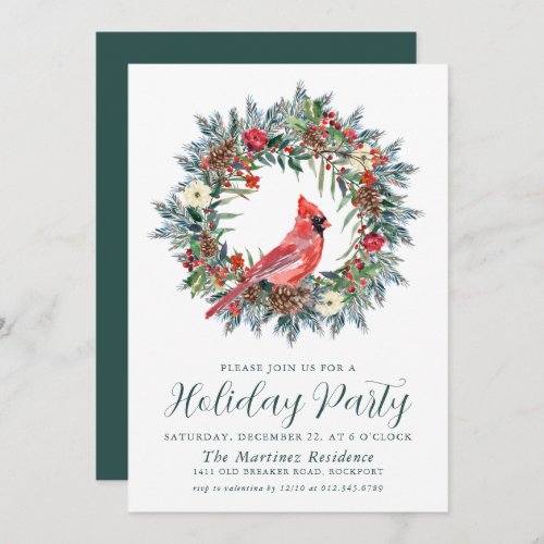 Red Cardinal Wreath Party Brunch Invitation