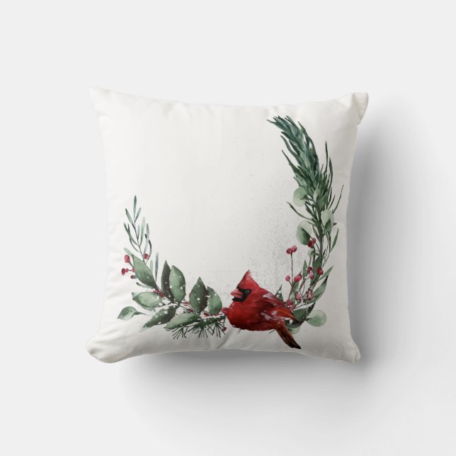 Red cardinal wreath winter rustic decor throw pillow (Front)