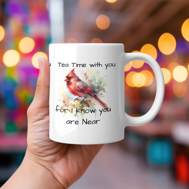 Red Cardinal ''YOU ARE NEAR'' Personalize Bone China Mug (Creator Uploaded)