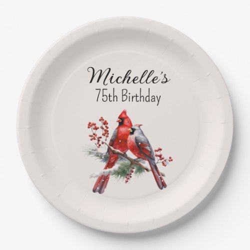 Red Cardinals 75th Birthday  Paper Plates