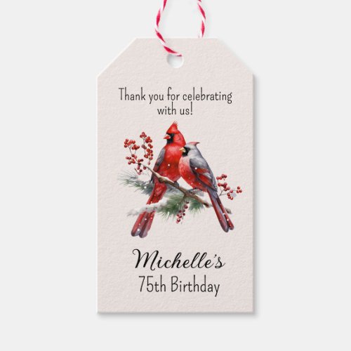 Red Cardinals 75th Birthday Thank You Gift Tags