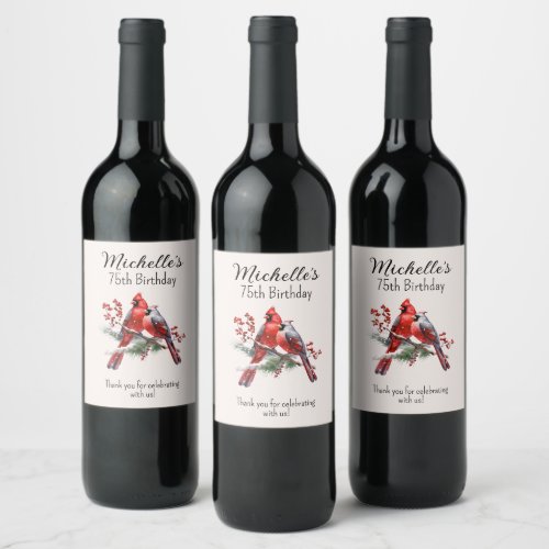 Red Cardinals 75th Birthday Thank You Wine Label