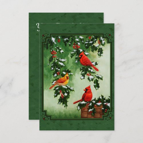 Red Cardinals and Holly Green Invitation