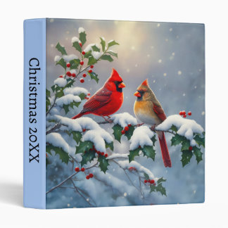 Red Cardinals and Holly in Snow 3 Ring Binder