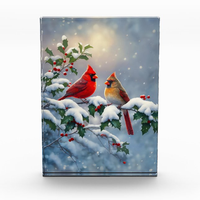 Red Cardinals and Holly in Snow Acrylic Award (Front)