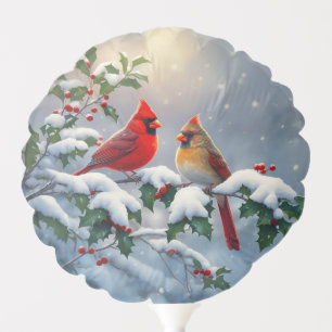Red Cardinals and Holly in Snow Balloon