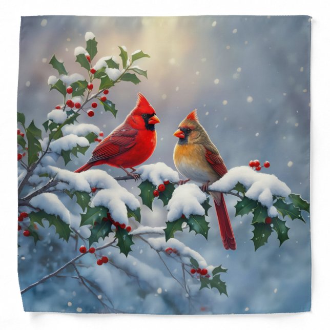 Red Cardinals and Holly in Snow Bandana (Front)