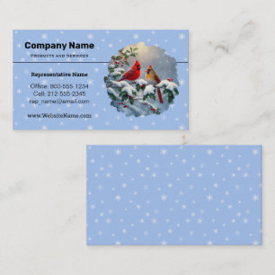 Red Cardinals and Holly in Snow Business Card