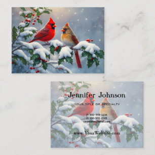 Red Cardinals and Holly in Snow Business Card