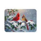 Red Cardinals and Holly in Snow