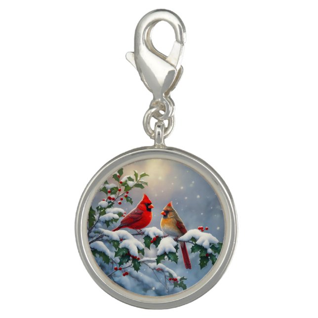 Red Cardinals and Holly in Snow Charm (Front)