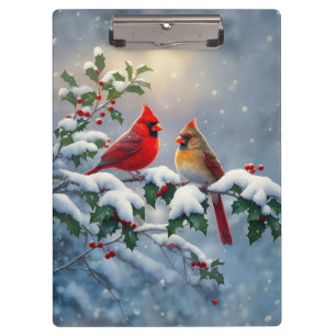 Red Cardinals and Holly in Snow Clipboard