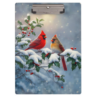 Red Cardinals and Holly in Snow Clipboard
