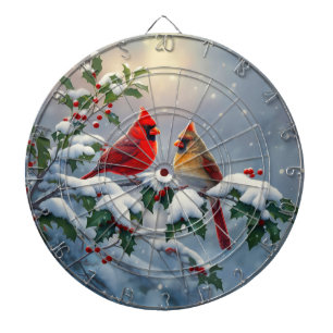 Red Cardinals and Holly in Snow Dart Board