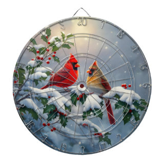 Red Cardinals and Holly in Snow Dart Board