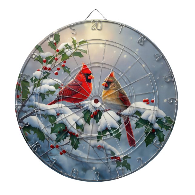Red Cardinals and Holly in Snow Dart Board (Front)