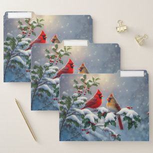 Red Cardinals and Holly in Snow File Folder