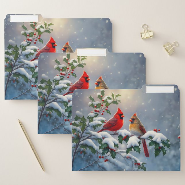 Red Cardinals and Holly in Snow File Folder (Set)