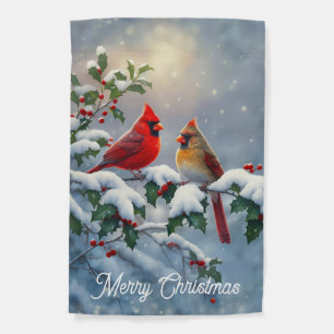 Red Cardinals and Holly in Snow Garden Flag