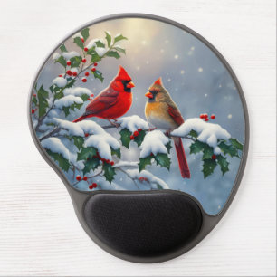Red Cardinals and Holly in Snow Gel Mouse Pad