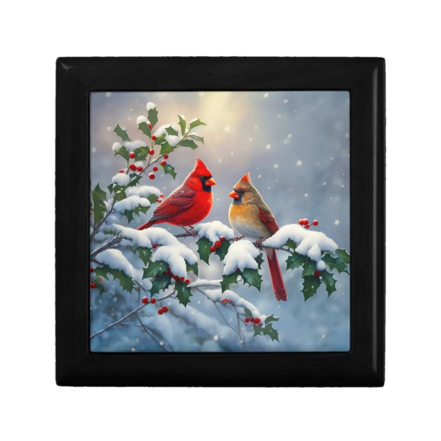 Red Cardinals and Holly in Snow Gift Box (Front)